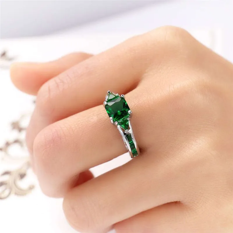 Green Crystal & Silvertone Prong Illusion Ring made by Zulily
