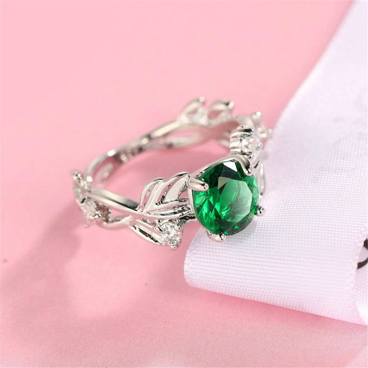 Green Crystal & Silvertone Round-Cut Ring sold by Zulily