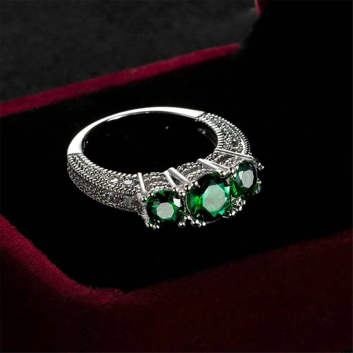 Green Crystal & Silvertone Triple-Head Ring sold by Zulily