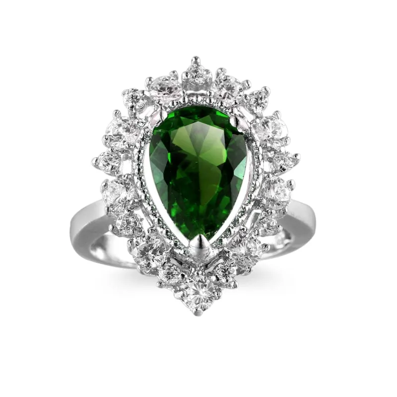 Green Cubic Zirconia & Crystal Pear-Cut Halo Ring made by Zulily
