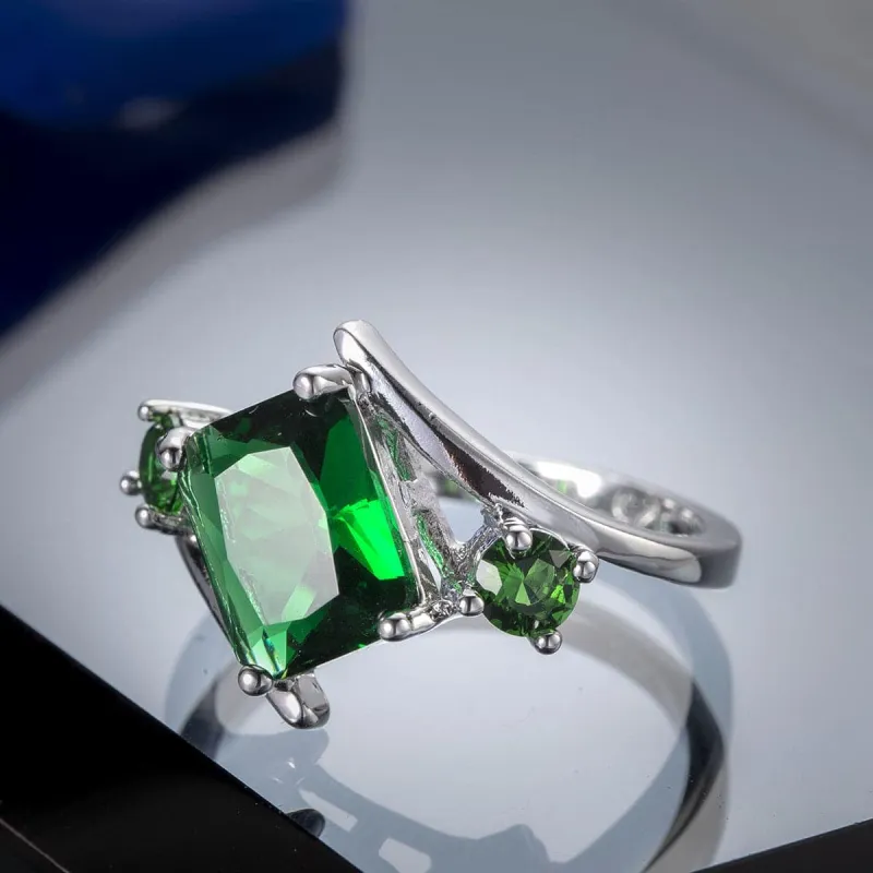 Green Cubic Zirconia & Crystal Curve Princess-Cut Ring made by Zulily