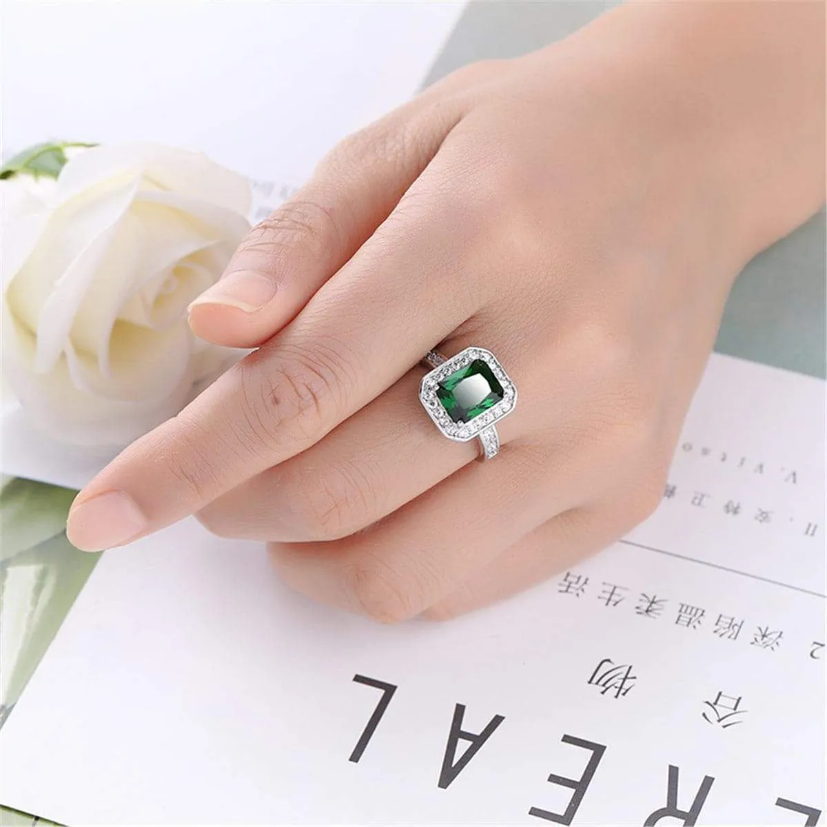 Green Cubic Zirconia & Crystal Princess-Cut Halo Ring sold by Zulily product image thumbnail 3