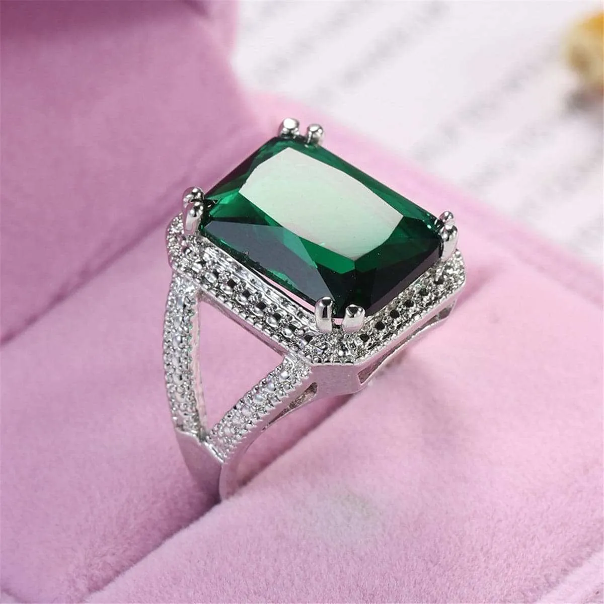 Green Crystal Halo Princess-Cut Ring sold by Zulily product image thumbnail 5