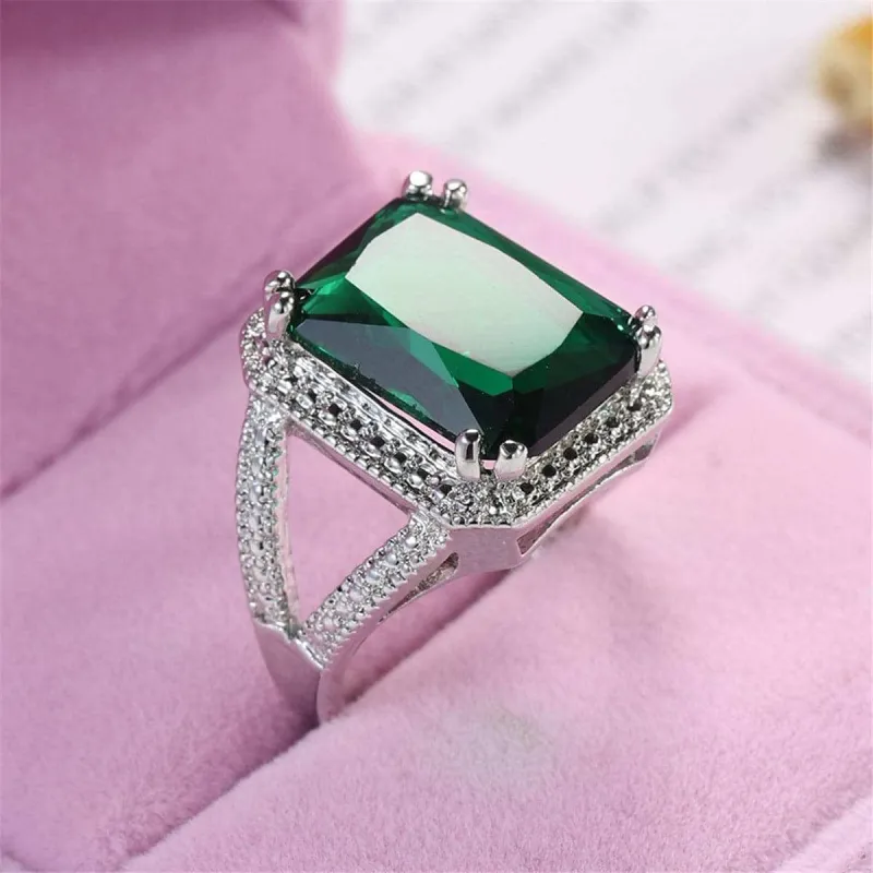 Green Crystal Halo Princess-Cut Ring made by Zulily