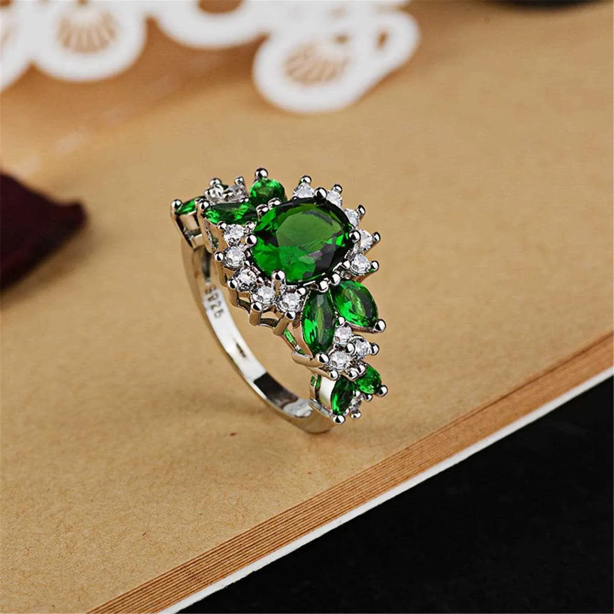 Green Cubic Zirconia & Crystal Floral Ring sold by Zulily product image thumbnail 4
