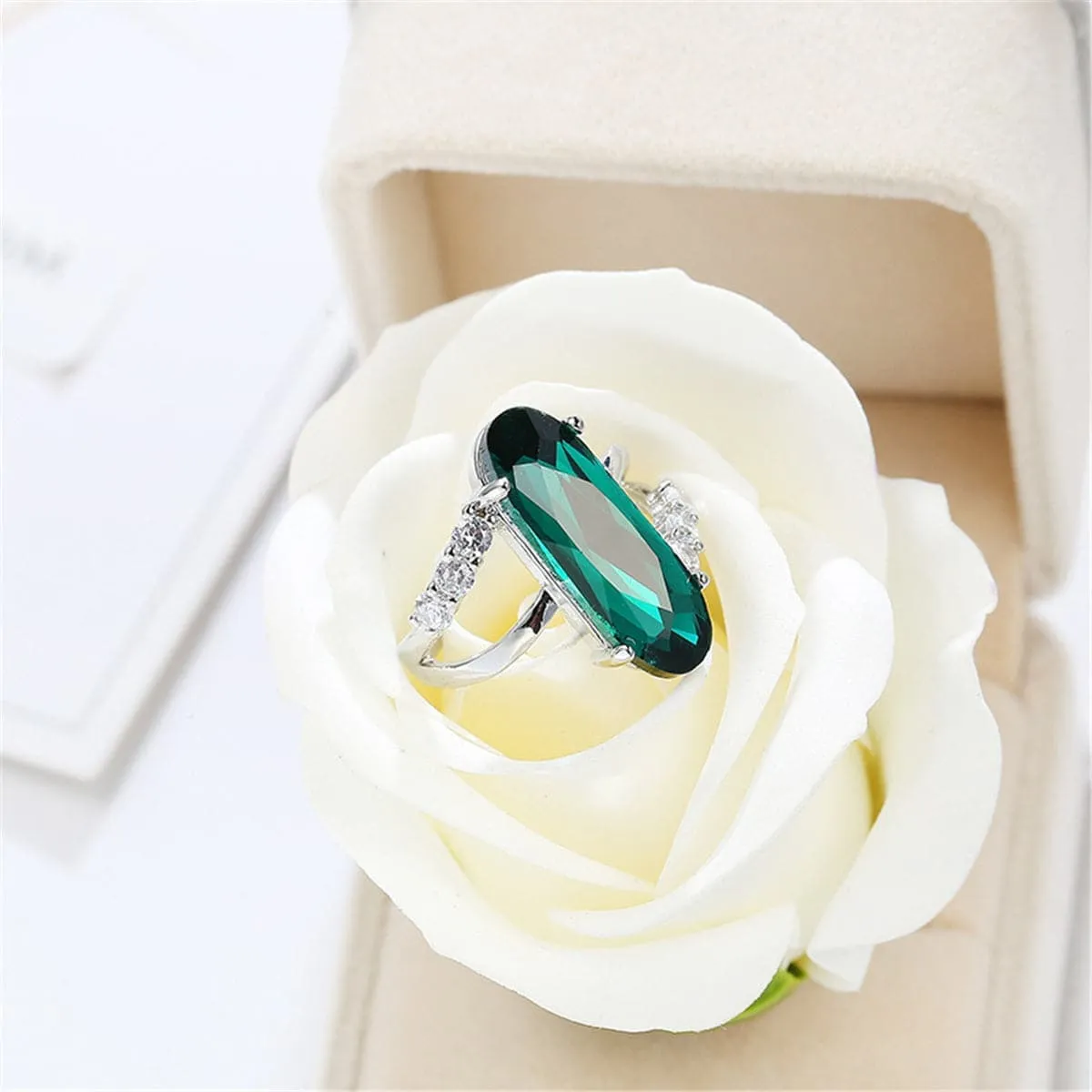 Green Cubic Zirconia & Crystal Long Oval Ring sold by Zulily product image thumbnail 3