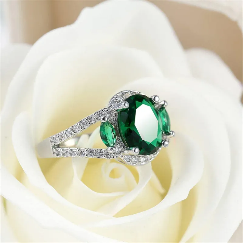 Green Cubic Zirconia & Crystal Triple-Stone Halo Ring made by Zulily