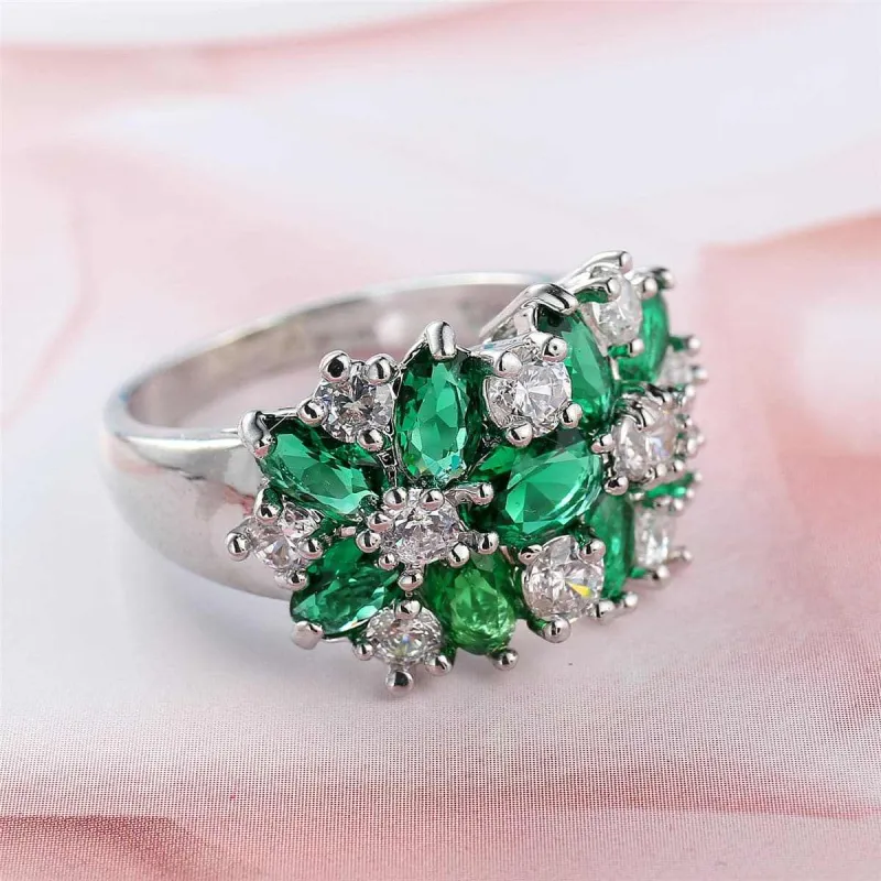 Green Cubic Zirconia & Crystal Plum Blossom Band Ring made by Zulily