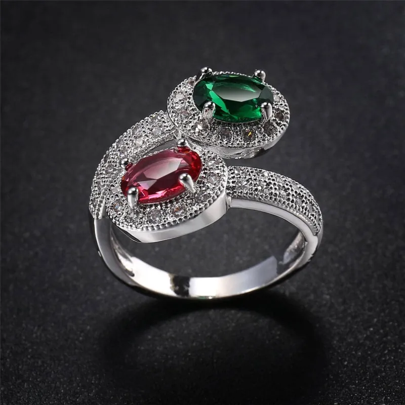 Green Pink Cubic Zirconia & Crystal Botany Bypass Ring made by Zulily