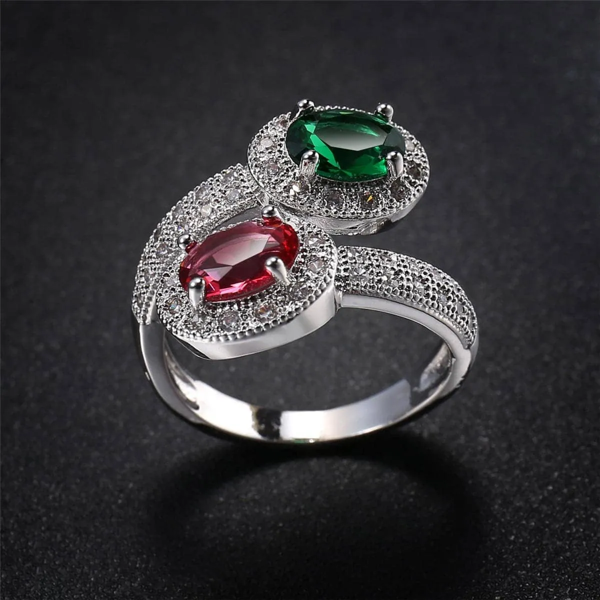Green Pink Cubic Zirconia & Crystal Botany Bypass Ring sold by Zulily