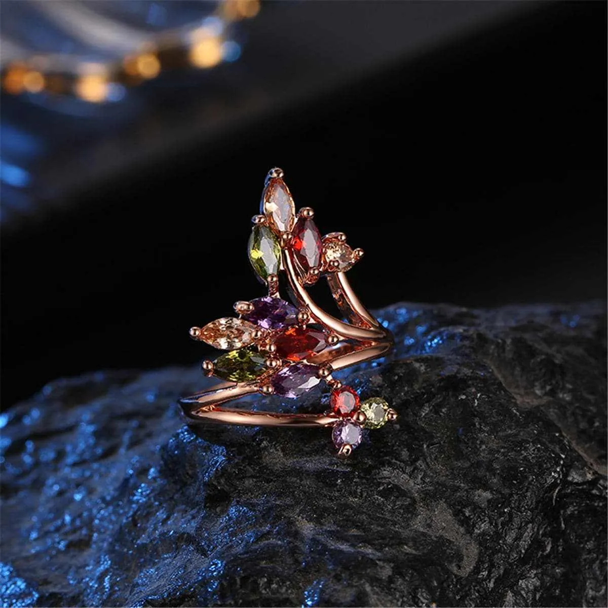 Jewel-Tone Crystal & Rose Goldtone Statement Ring sold by Zulily