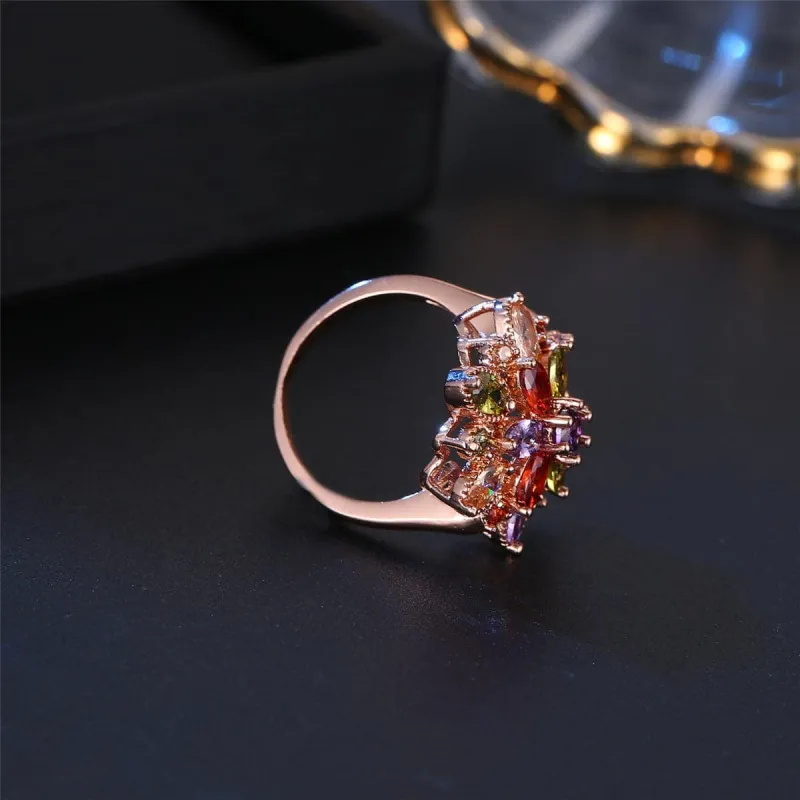 Jewel-Tone Crystal & Rose Goldtone Flower Ring made by Zulily