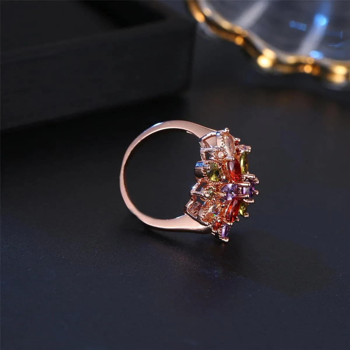 Jewel-Tone Crystal & Rose Goldtone Flower Ring sold by Zulily