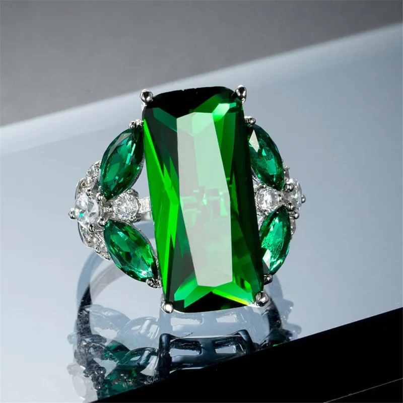 Green Rectangle Crystal & Cubic Zirconia Ring made by Zulily