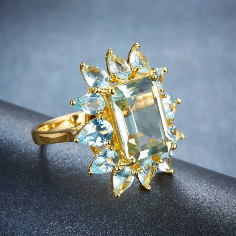 Light Blue Crystal & Goldtone Geometry Ring made by Zulily