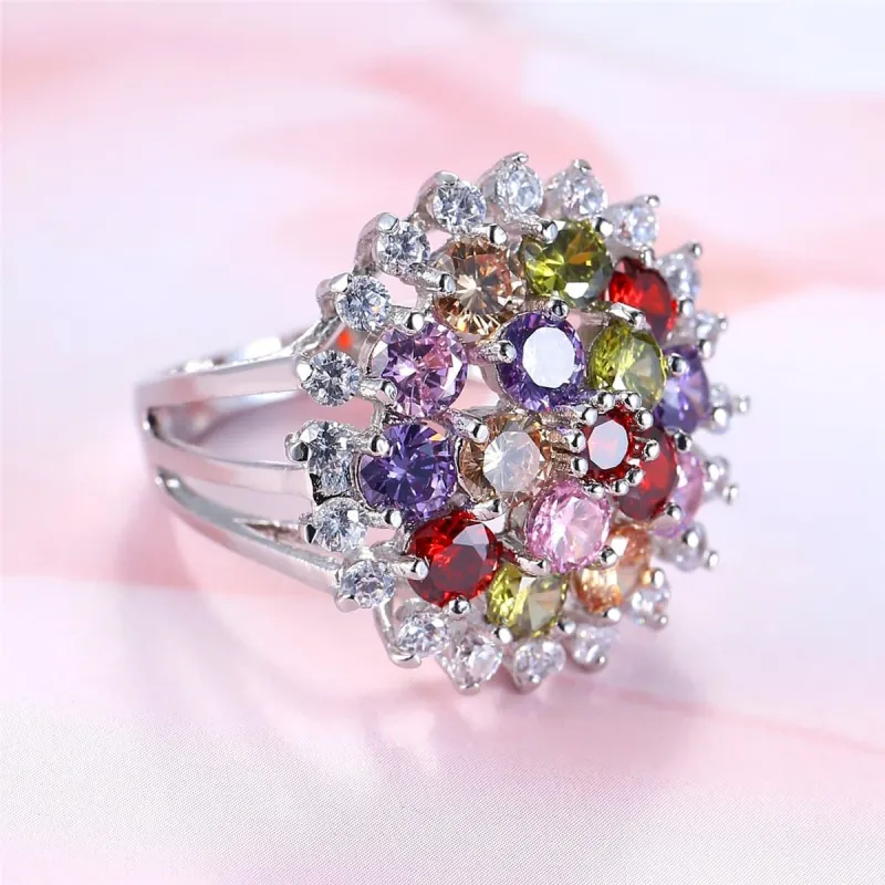 Jewel-Tone Cubic Zirconia & Silvertone Sunflower Ring made by Zulily