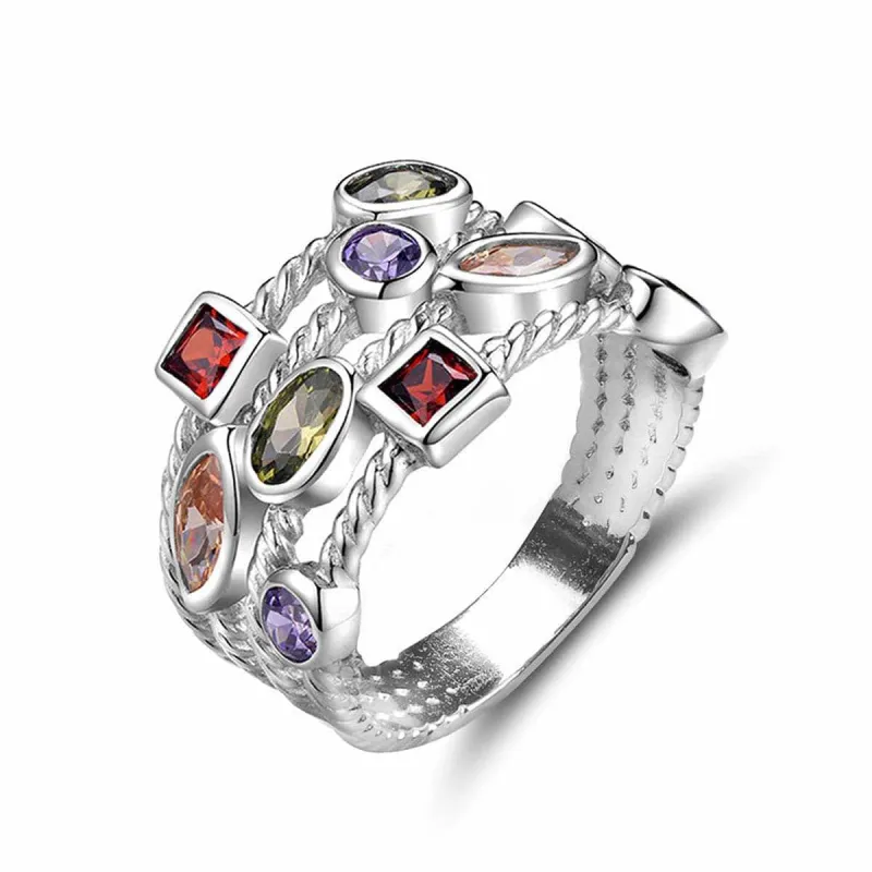 Multicolor Crystal & Silvertone Geometry Band Ring made by Zulily