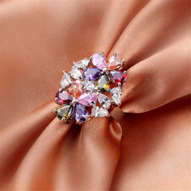 Multicolor Crystal & Silvertone Floral Pear-Cut Ring made by Zulily