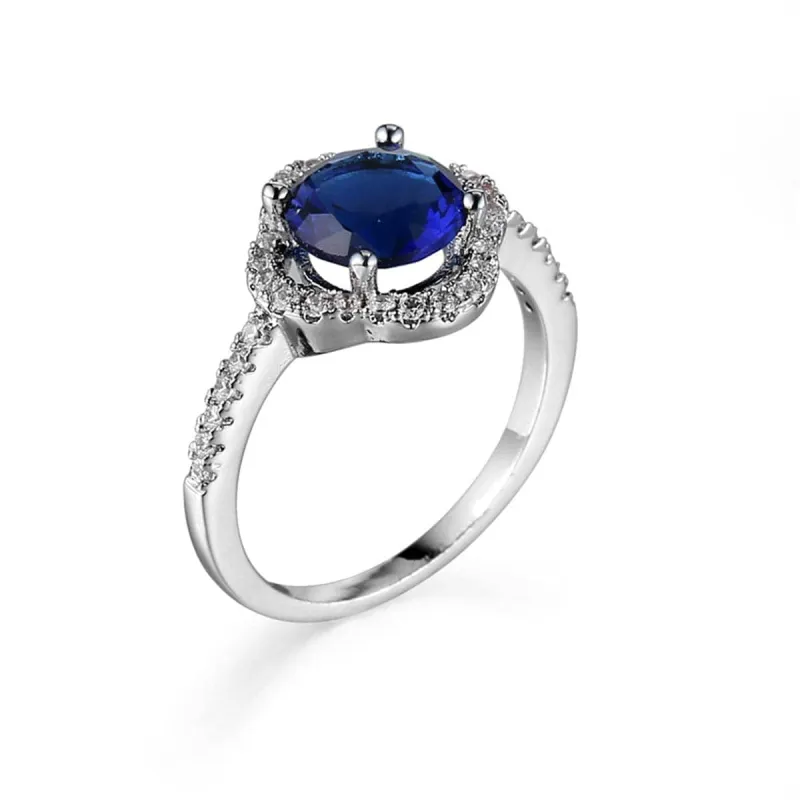 Navy Crystal & Cubic Zircon Flower Ring made by Zulily