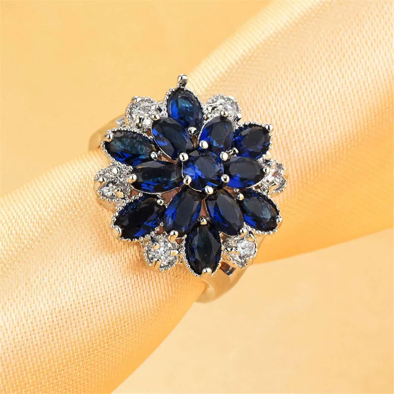 Navy Crystal & Cubic Zirconia Floral Pear-Cut Ring made by Zulily