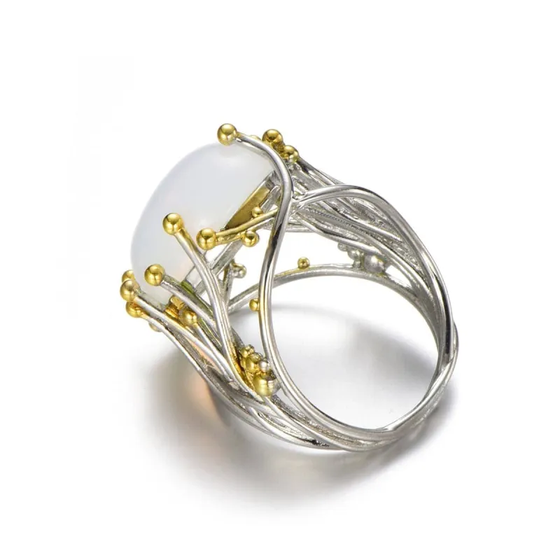 Moonstone & Two-Tone Oval Rattan Ring made by Zulily