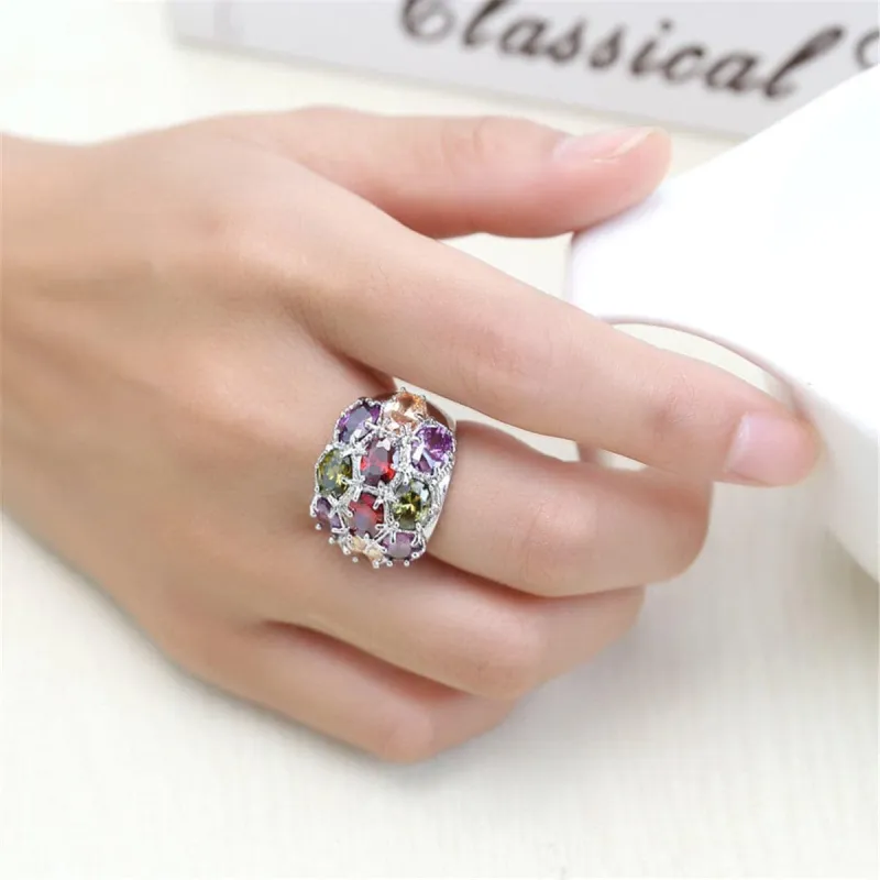 Multicolor Crystal & Silvertone Oval Pavé Ring made by Zulily