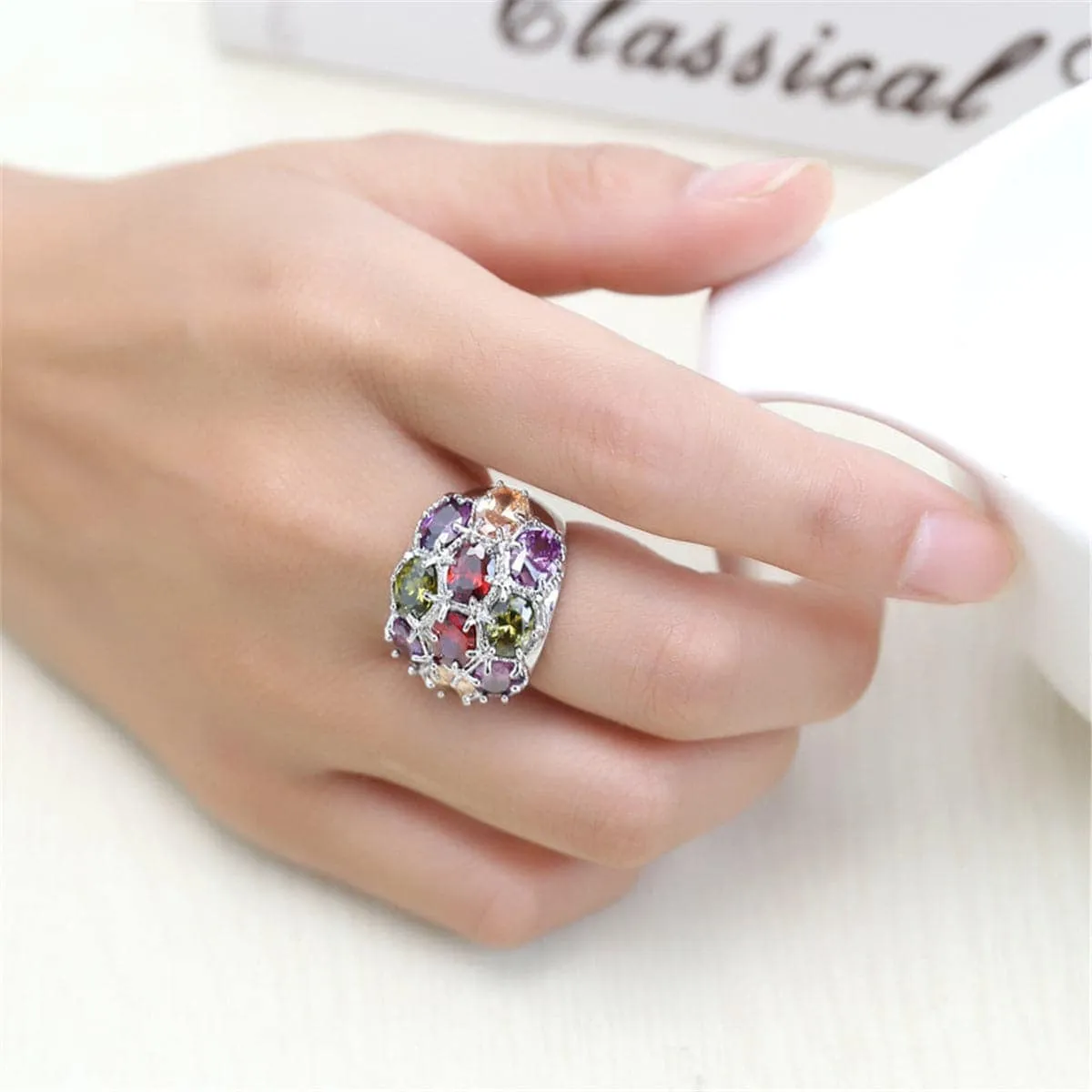 Multicolor Crystal & Silvertone Oval Pavé Ring sold by Zulily