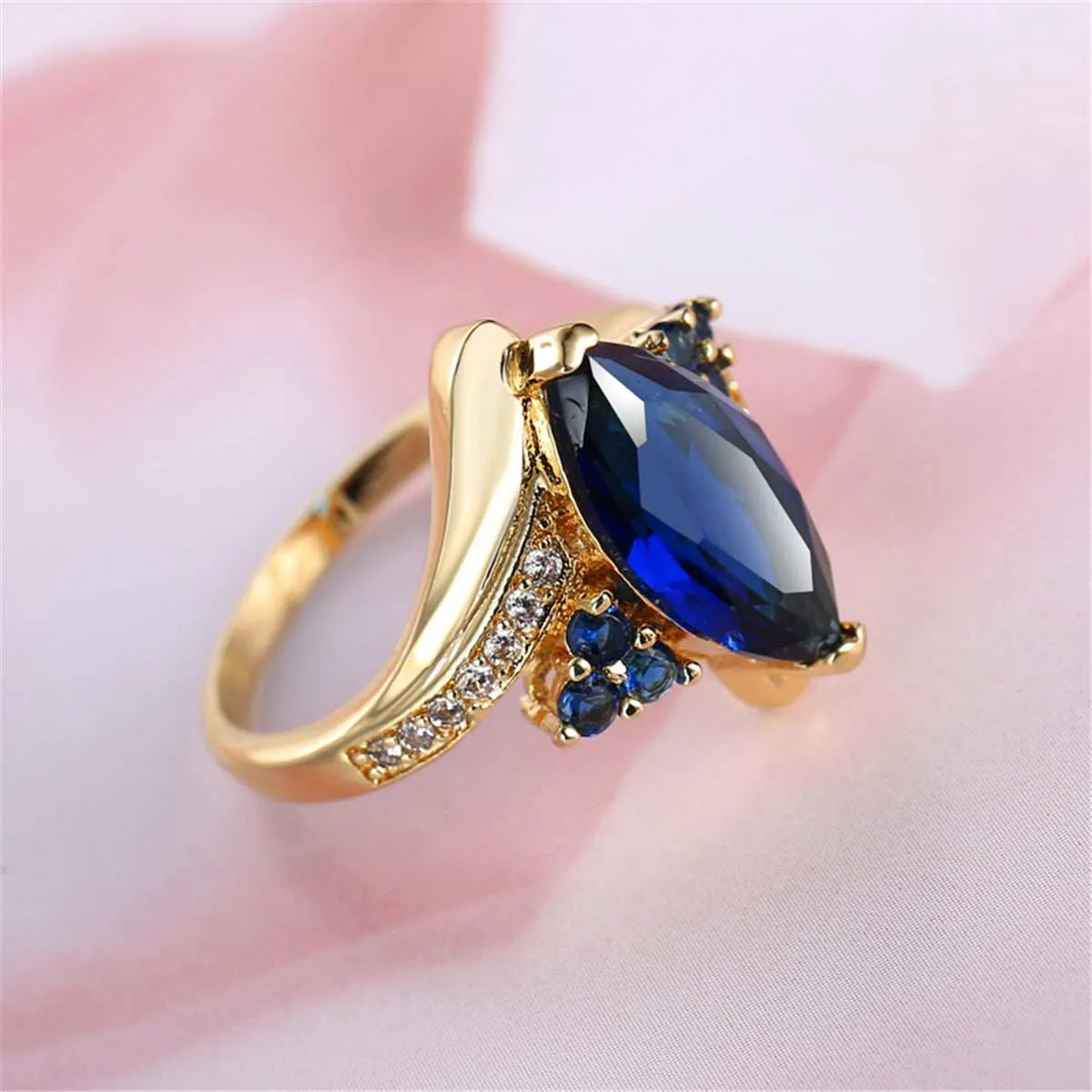 Navy Crystal & Cubic Zirconia Goldtone Oval Bypass Ring sold by Zulily