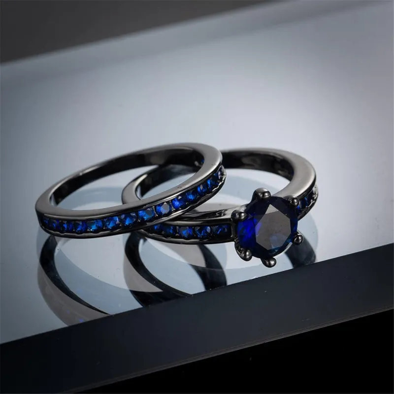 Navy Crystal & Cubic Zirconia Round-Cut Band & Ring Set made by Zulily