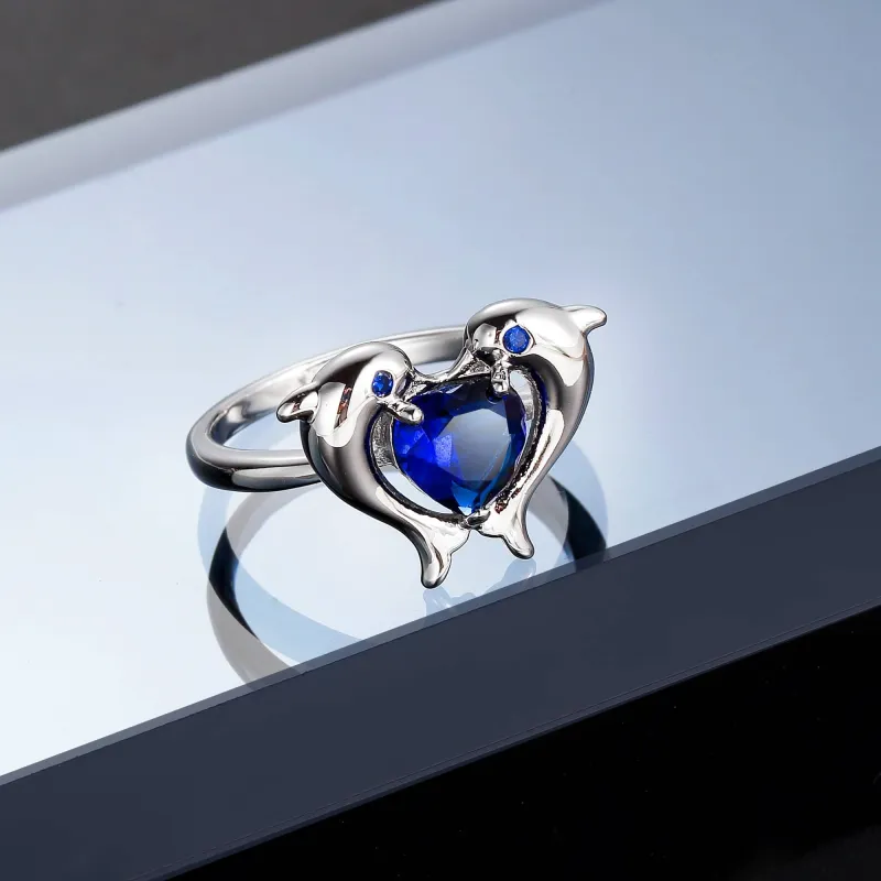 Navy Crystal & Cubic Zirconia Dolphin Heart-Cut Ring made by Zulily