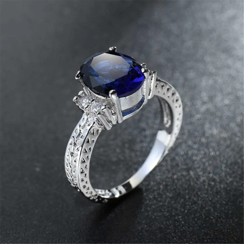 Navy Crystal & Cubic Zirconia Oval-Cut Flush-Band Ring made by Zulily
