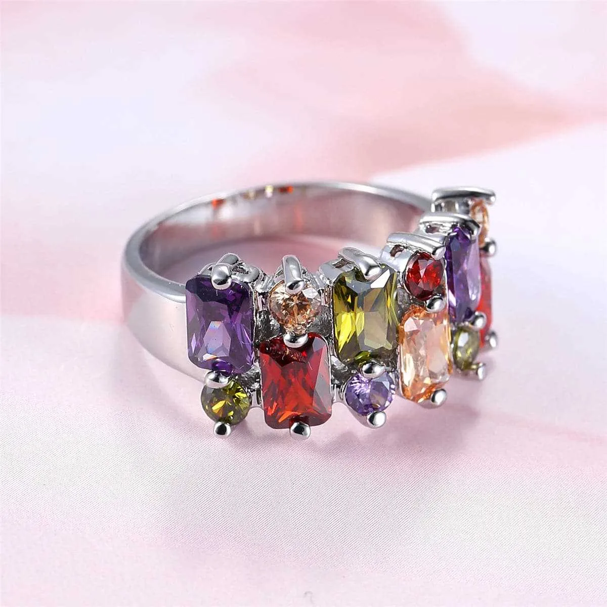 Multicolor Crystal & Silvertone Radiant-Cut Pavé Ring sold by Zulily