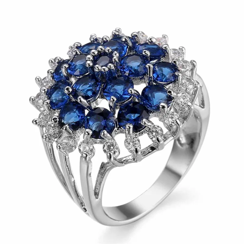 Navy Crystal & Cubic Zirconia Silvertone Floral Ring made by Zulily