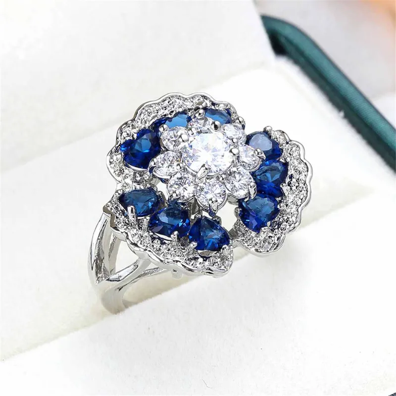 Navy Crystal & Cubic Zirconia Flower Petal Ring made by Zulily
