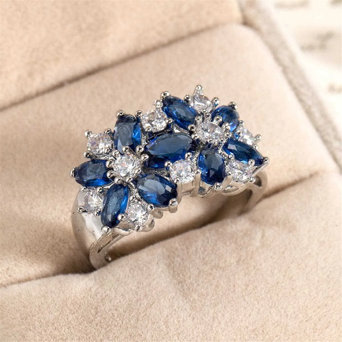 Navy Crystal & Silvertone Floral Band Ring sold by Zulily product image thumbnail 5