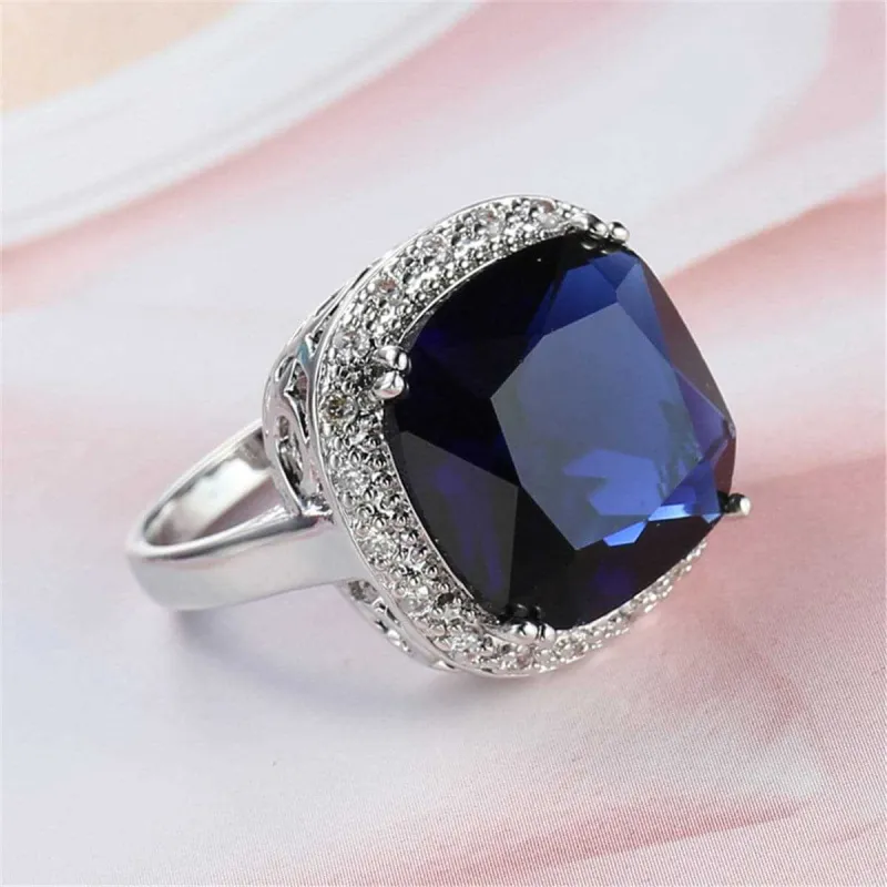 Navy Crystal & Cubic Zirconia Silvertone Halo Cushion-Cut Ring made by Zulily