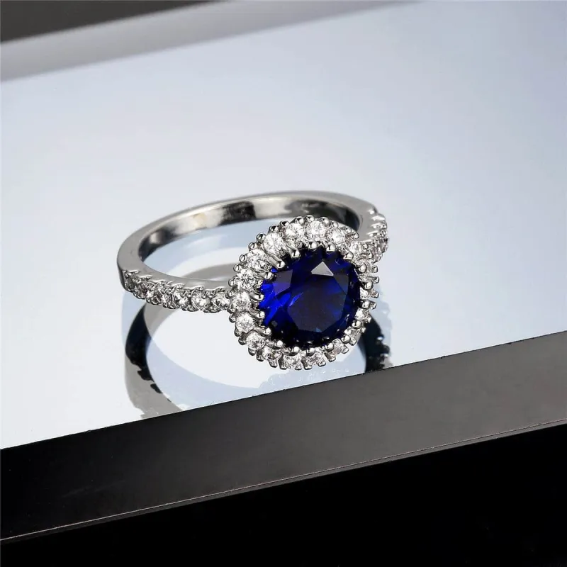 Navy Crystal & Silvertone Halo Ring made by Zulily