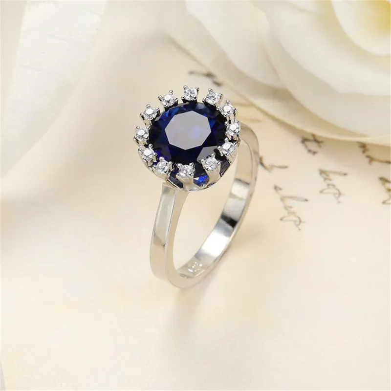 Navy Crystal & Cubic Zirconia Silvertone Halo Sunflower Ring made by Zulily