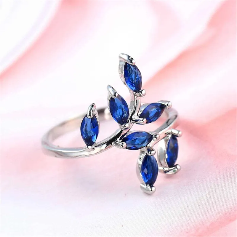 Navy Crystal & Silvertone Leaves Promise Ring made by Zulily