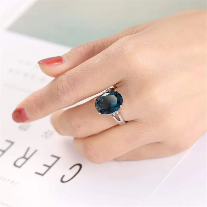Navy Crystal & Silvertone Oval-Cut Cocktail Ring made by Zulily