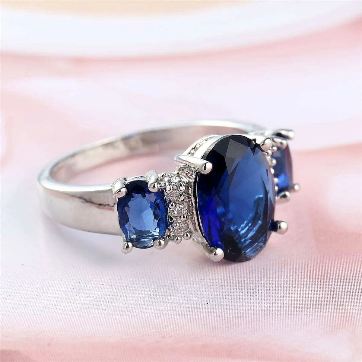Navy Crystal & Silvertone Triple Oval Ring sold by Zulily product image thumbnail 5