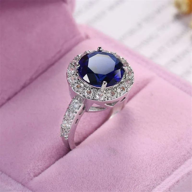 Navy Cubic Zirconia & Crystal Halo Round Ring made by Zulily
