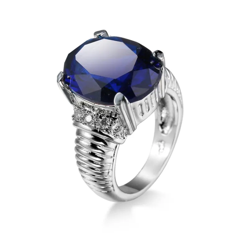 Navy Crystal & Silvertone Round Ring made by Zulily