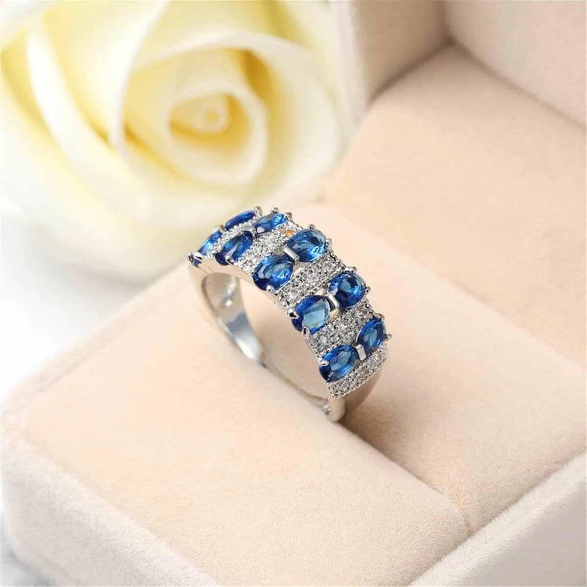 Navy Cubic Zirconia & Crystal Two-Row Oval-Cut Ring sold by Zulily product image thumbnail 4