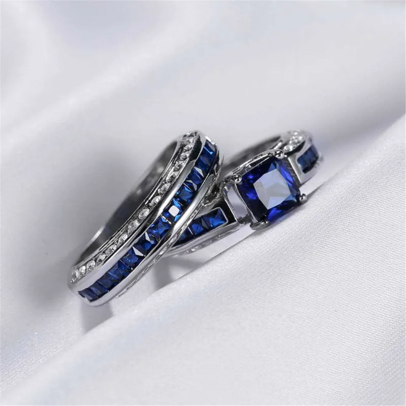 Navy Cubic Zirconia Princess-Cut Ring & Band made by Zulily