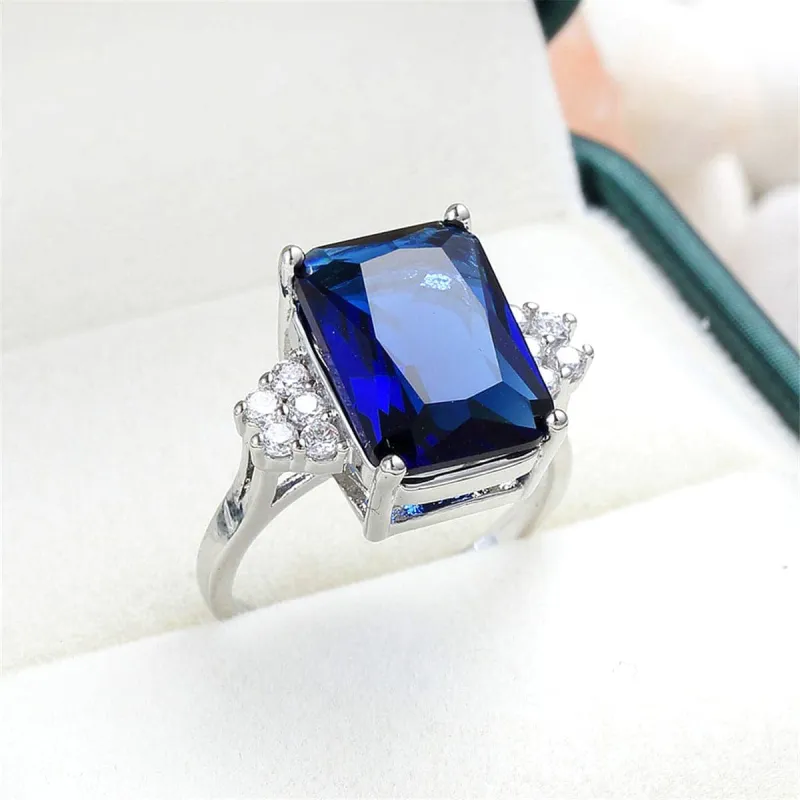 Navy Cubic Zirconia & Silvertone Emerald-Cut Ring made by Zulily