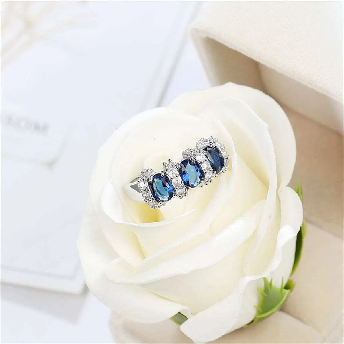 Navy Oval Crystal & Cubic Zirconia Oval-Cut Band Ring sold by Zulily