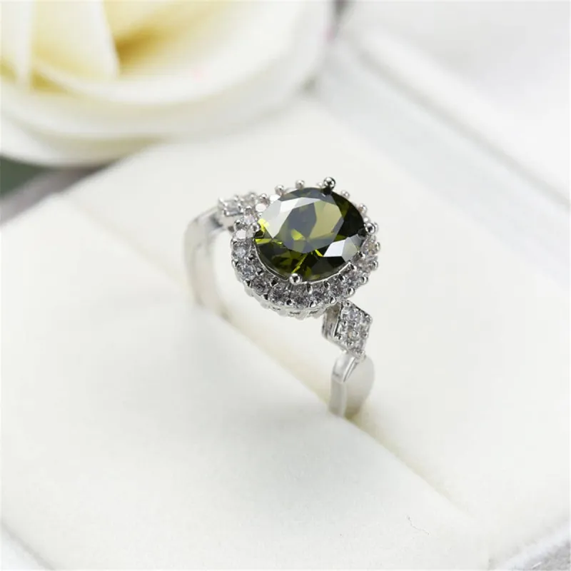 Olive Green Cubic Zirconia & Crystal Halo Oval Ring made by Zulily