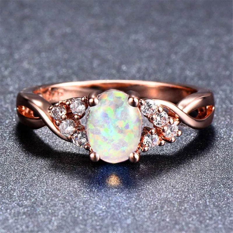 Opal & 18K Rose Gold Crystal-Accent Twist Ring made by Zulily