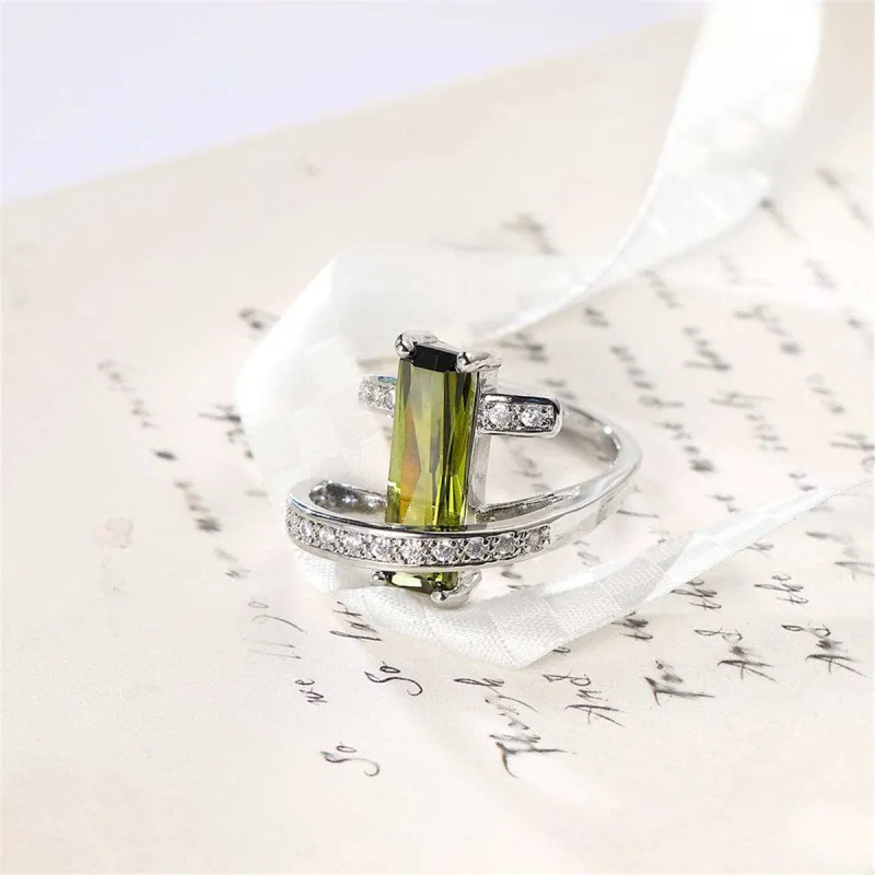 Olive Cubic Zirconia & Crystal Geometric Ring made by Zulily